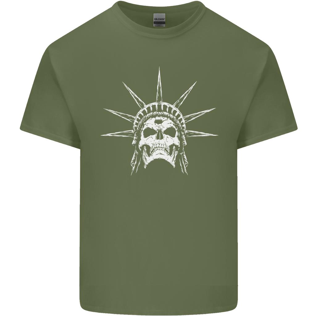 Statue of Liberty Skull USA Gothic Biker Unisexs Light Cotton TShirt
