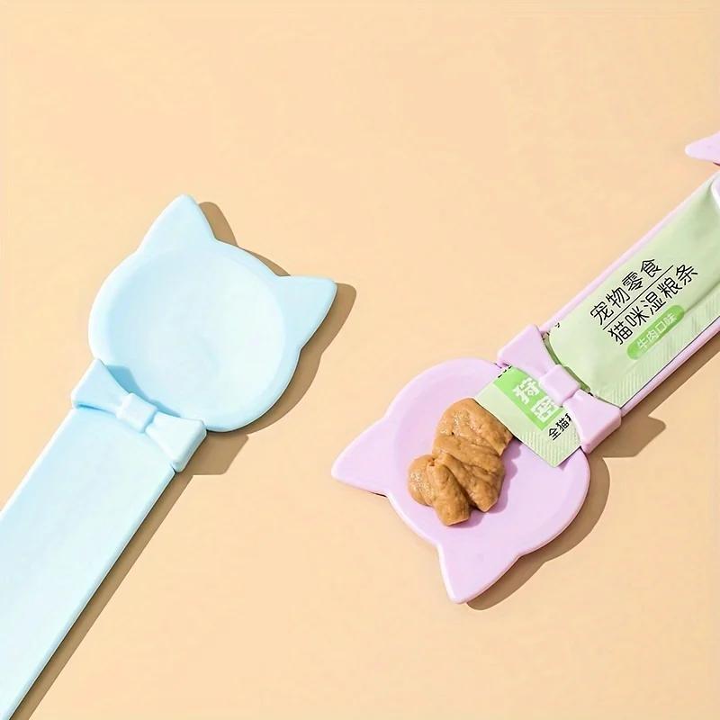 Dispenser per Snack per Gatti Facile da Spremere - Manico Lungo Alimentatore Umido Leccabile per Gatti, Cucchiaio in Plastica Resistente per Snack per Animali Domestici, Strumento di Alimentazione