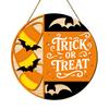 Seasonal Hanging Sign Halloween Trick or Treat Wooden Door Sign, Retro Round Bat Silhouette Atmosphere Prop Plaque for Home Front Wall &