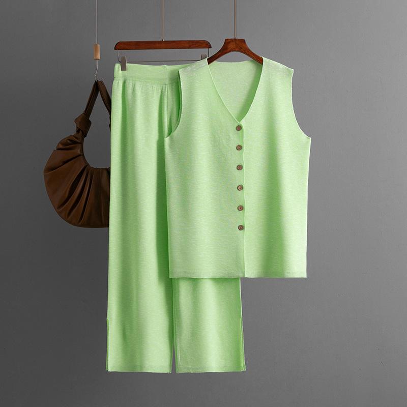 

Новый однотонный модный комплект большого размера свободного кроя, повседневный комплект-двойка с широкими брюками для женщин One Size зелёный