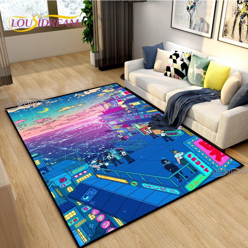 Japanese Anime Night Scene Rugs Child Game Floor Mat Alfombra Cartoon Carpets Modern Home Living Room Decor Washable Floor Rug