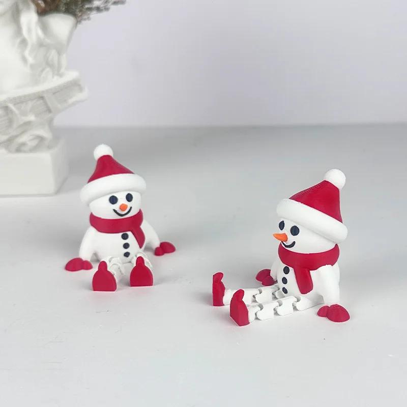 Christmas Snowman Miniature Statue 3D Printed Figurine With Movable Joints Micro Landscapes Ornament Articulated Kids Gift