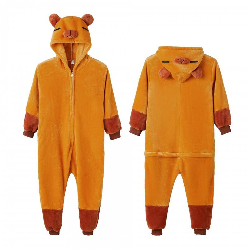 Cozy Cartoon Fleece Onesie Pajamas Couples Winter Home Sleepwear With Cow Nezha Capybara Disney Characters