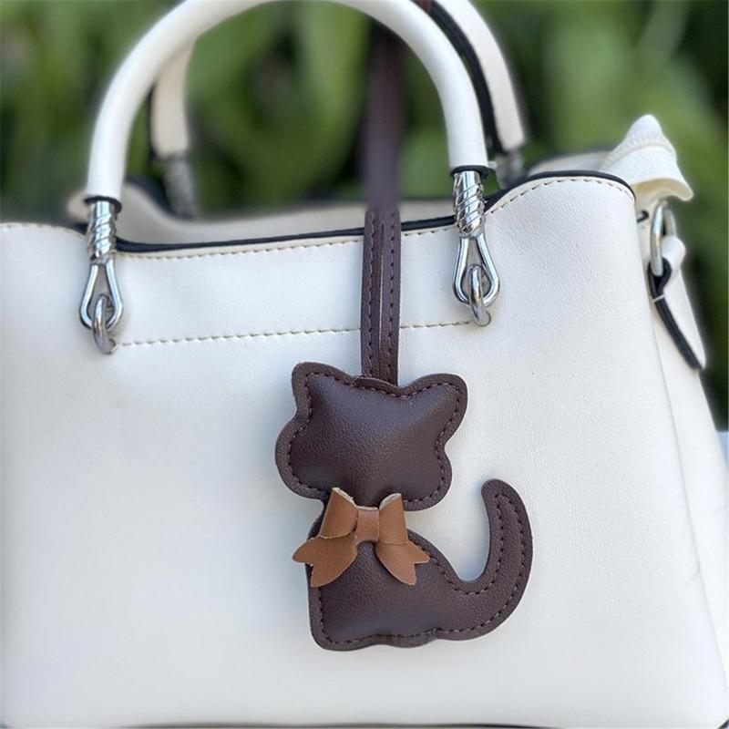 Modischer PU-Schleifen-Schlüsselanhänger mit Katzen-Detail für Handtasche, Schlüssel, Rucksack, Stilvoller Taschen-Hänge-Dekor-Anhänger