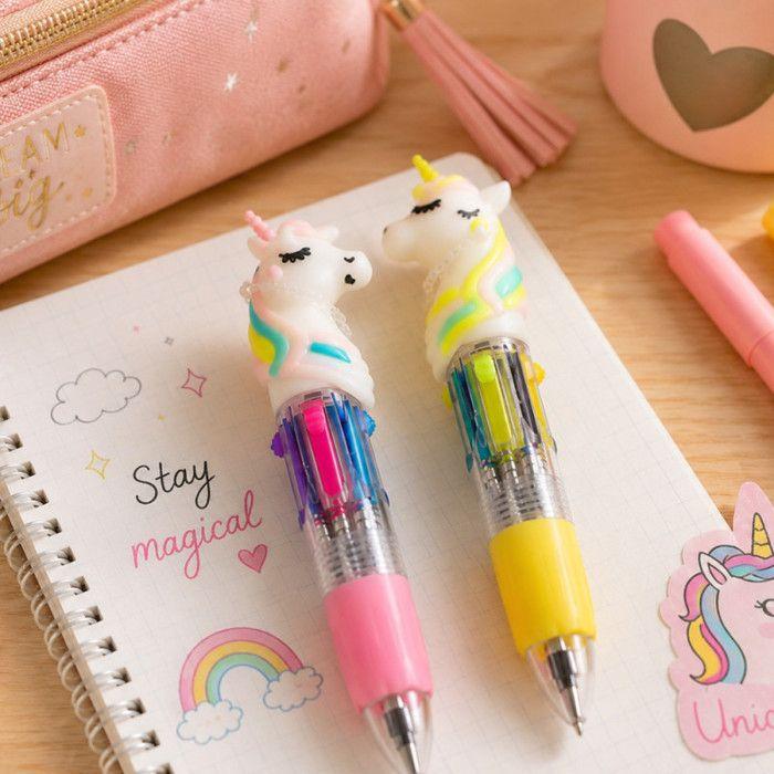 Lot de 4 Mini Stylos Licorne 10 cm – Stylos Bille Rétractables Fantaisie Enfant, 4 Modèles
