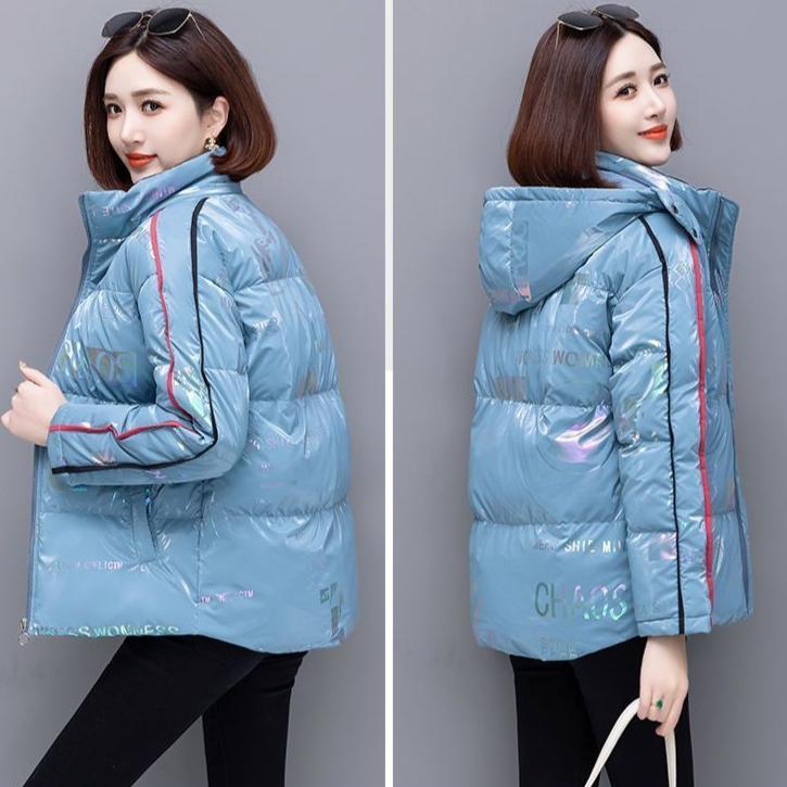 Winter Woman Wash-Free Glossy Parka Loose Thickened Warm Hooded Parka Short Windproof Waterproof Jacket