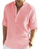 Men's Cotton Linen Long Sleeve Shirt Stand Collar Relaxed Fit Casual Holiday Top