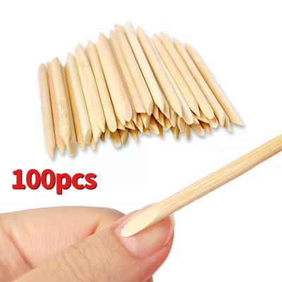 100 Stück/Packung Orangenholzstäbchen Für Nagelhautschieber Nagelhautentferner Werkzeug 5 Verschiedene Größen Doppelseitige Gabeln Für Nägel Maniküren