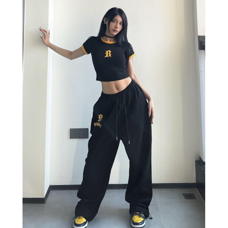 Women's Autumn Loose Fit Spicy Black Sweatpants - Cuffed Wide Leg Jazz Dance Pants