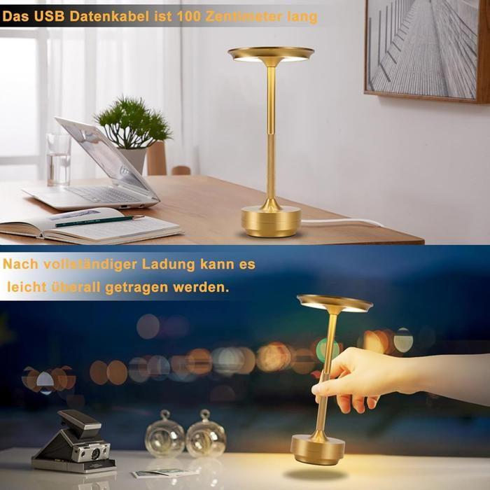 Lampe de table - NETTLIFE - LED tactile - Batterie rechargeable USB - Intensité variable - Or