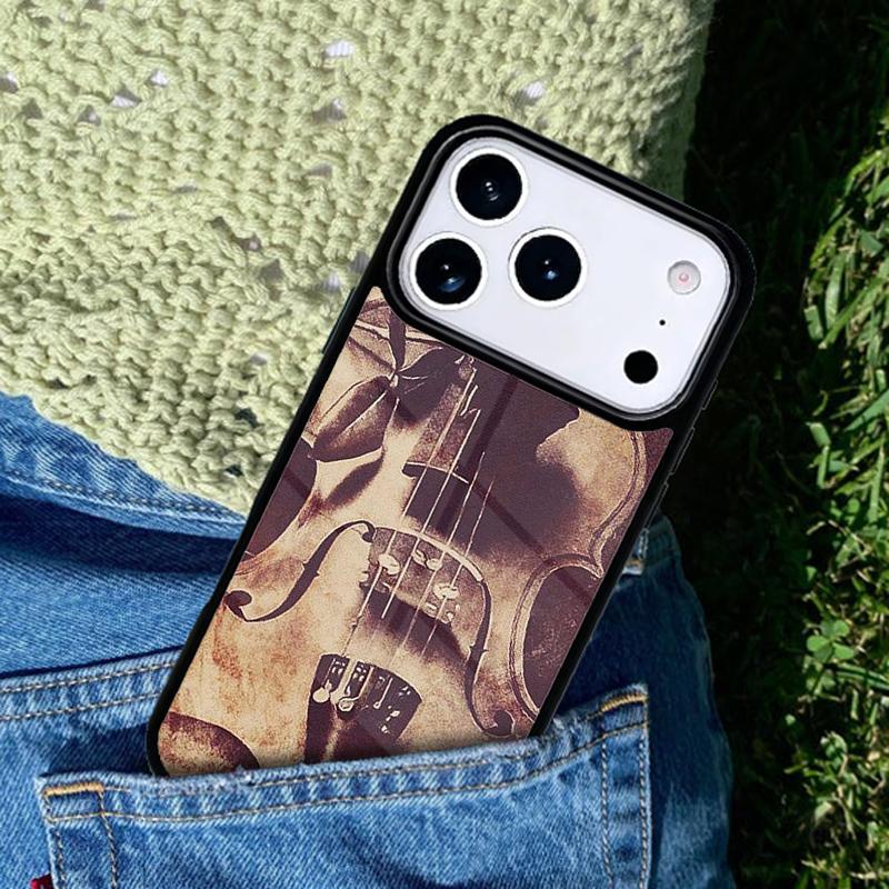 Wood Cello Violin Phone Case For iPhone 17 AIR 16 Pro Max 15 14 Pro 11 12 13 Shockproof Silicone Cover