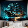 Pirate Ship Ocean Landscape Tapestry Wall Hanging - Navigation Themed Polyester Fiber Fabric