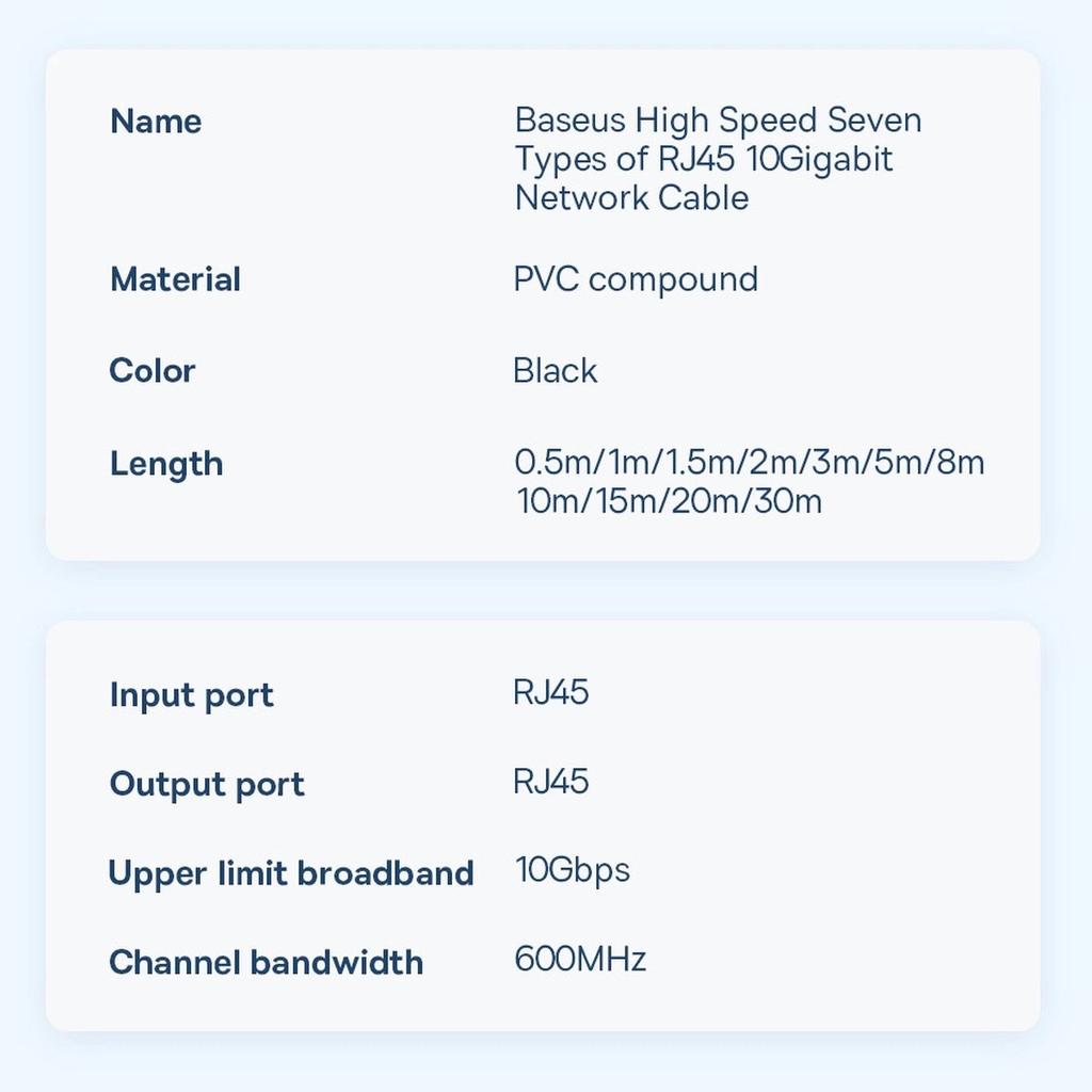 Baseus Speed Seven RJ45 Ethernet Cable 10Gbps 5m Black (WKJS010501)