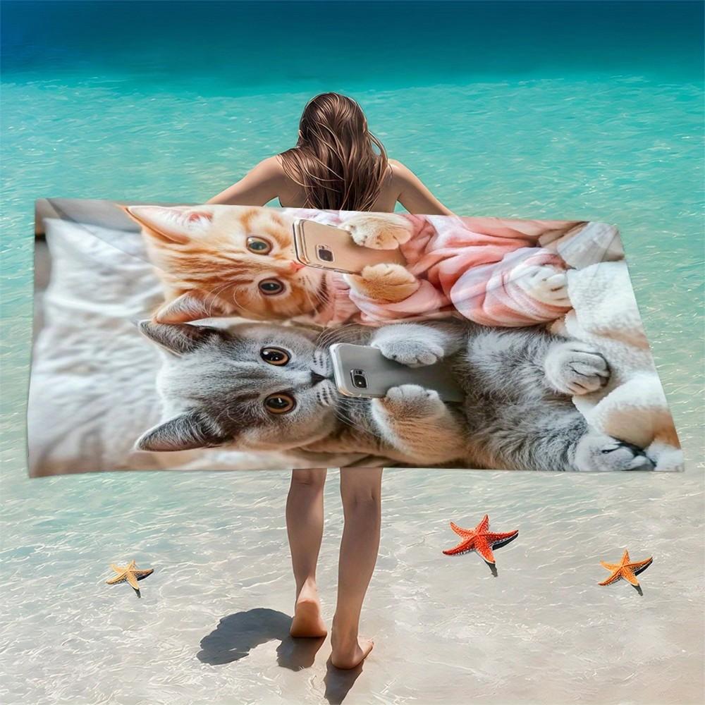Strandtuch mit niedlichen Katzen Urlaubs-Muster Gemustert Sonnenschutz Und Winddicht Geeignet Für Schwimmbad Camping Reise Decke
