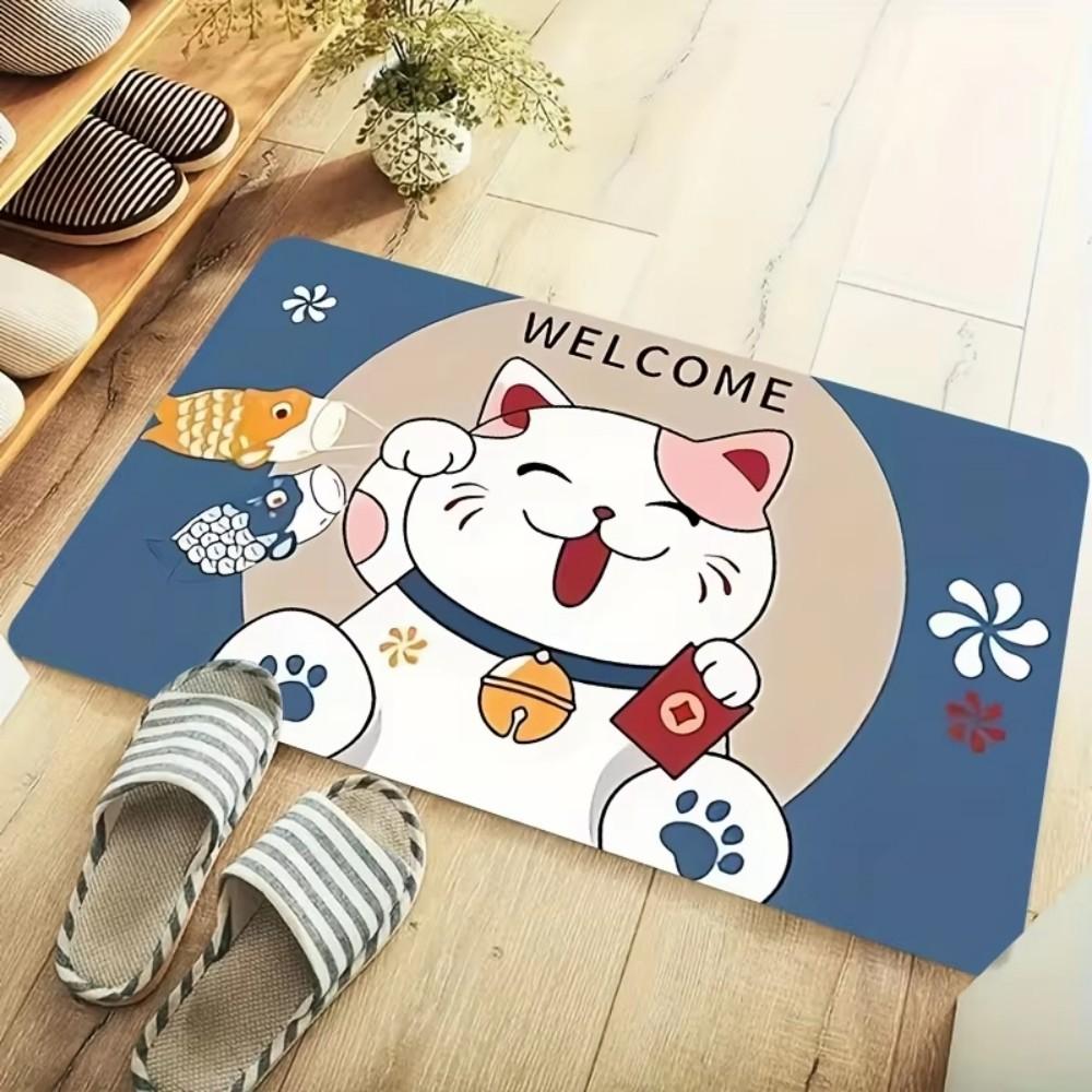 Entranceway Cartoon Lucky Cat Doormat Anti Slip Easy To Clean Entrance Door Ins Style Carpet Home Decor