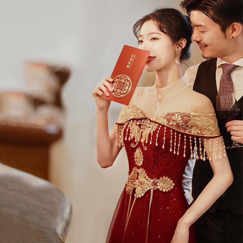 Toast Bride 1011 Summer New Red Large Size Long Tassel Wedding Return Engagement Dress Women