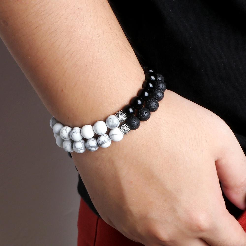 Volcanic Rock & White Turquoise Snowflake Bracelet Set