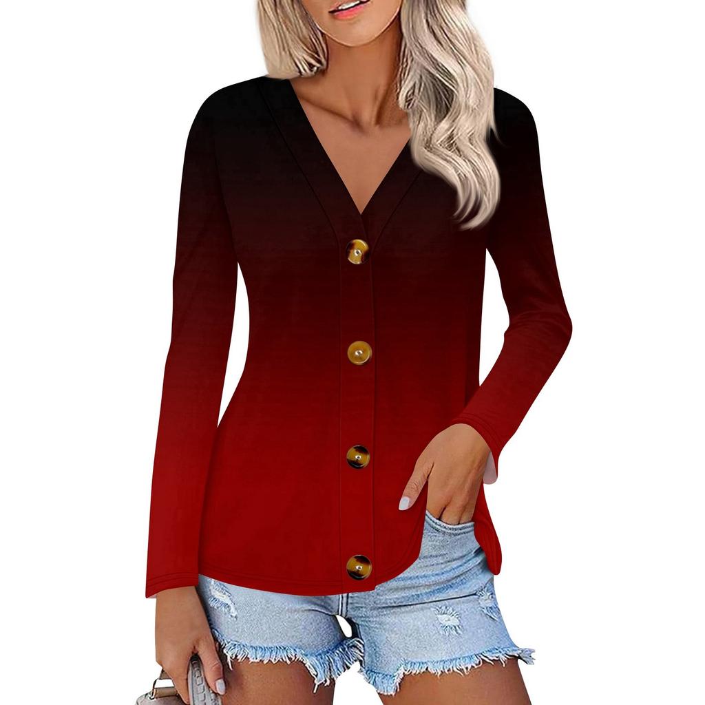 Women's Fashion Casual Print Button-down Shirt Long Sleeve Tops