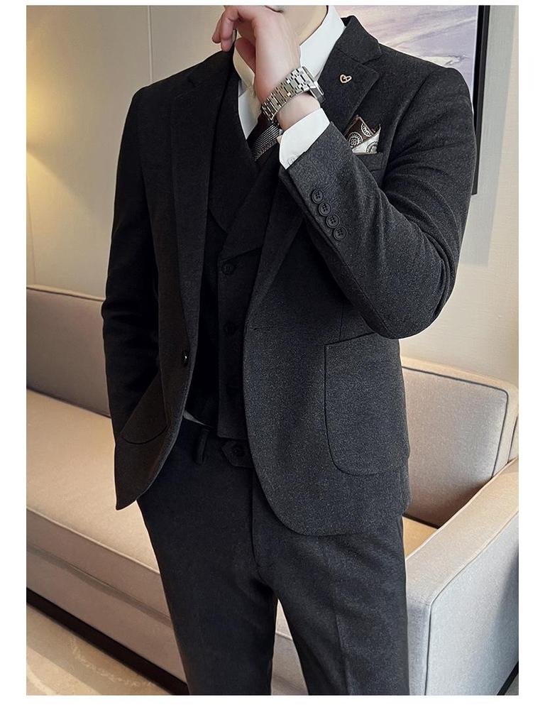 Douyin Winter Herren Wollanzug im britischen Stil dreiteilig - Koreanisch inspiriertes verdicktes Design
