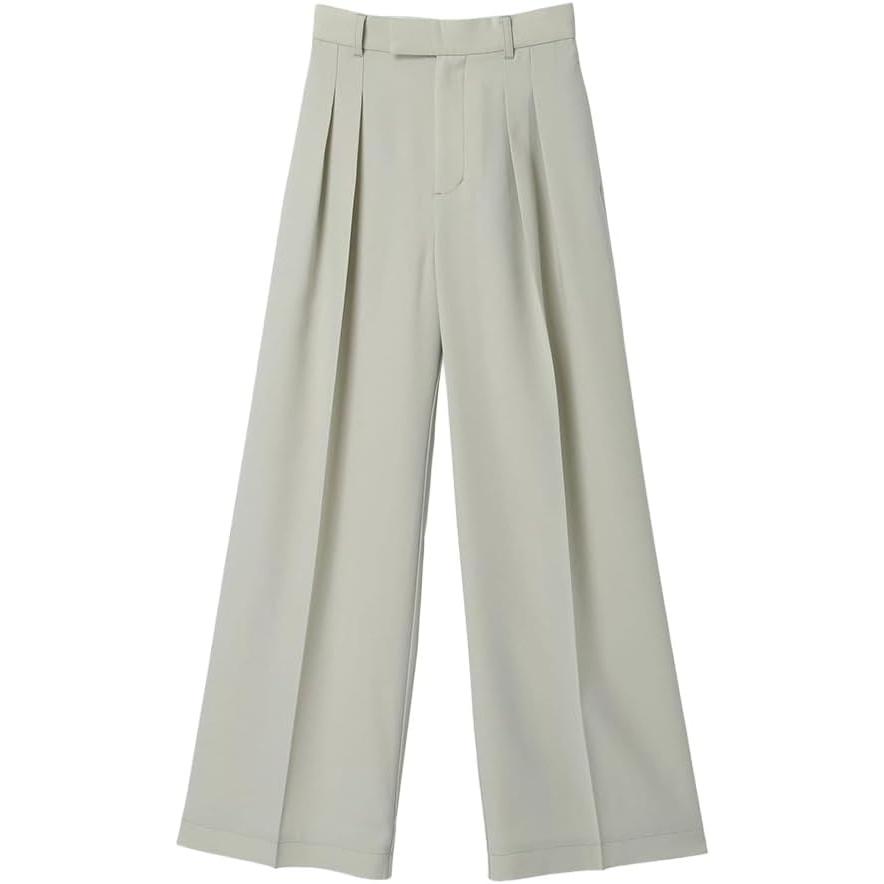 [Annuance] Women s Two-Tuck Wide Pants, Wrinkle-resistant, Washable, Polyester Wide Pants, Pants, Wide Bottoms, Commuting, Office, Casual, Beautiful,