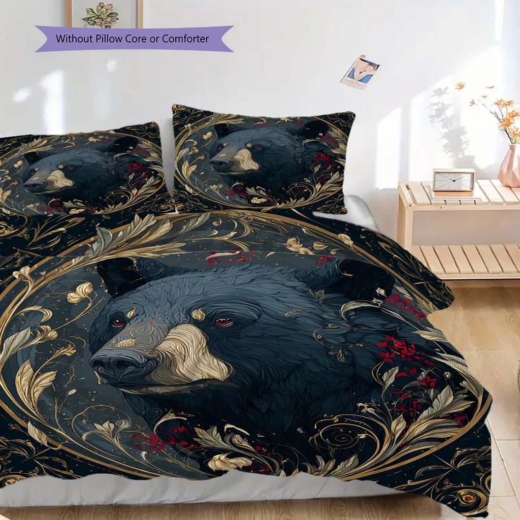 Schwarzbär-Muster Bettwäsche Steppdecke Set Bettbezug Kissenbezug Heimdekoration Geburtstagsgeschenk (1 Bettbezug + 2 Kissenbezüge, ohne Füllung)