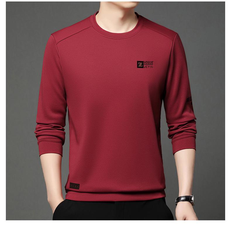 Men's Long Sleeve Round Neck Sweatshirt - Thick Velvet, Warm Base Layer for Autumn/Winter Fashion