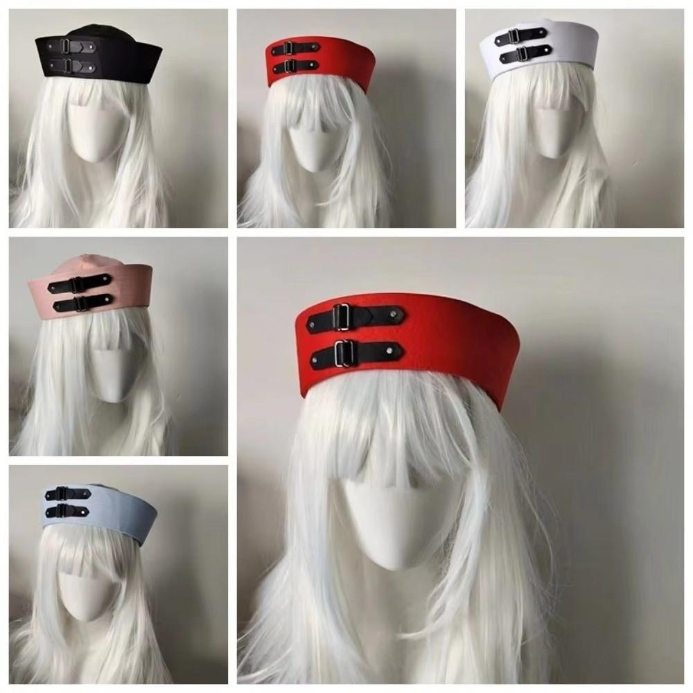 Chain Sweet Captain Hat Y2K Black Cosplay Sailor Hat Leather Buckle Sailor Hat Festival Wear