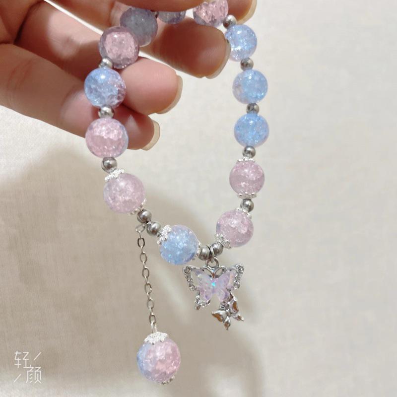 Floral Butterfly Glass Bead Bracelet – Perfect Gift for Girls, Best Friends, and Students