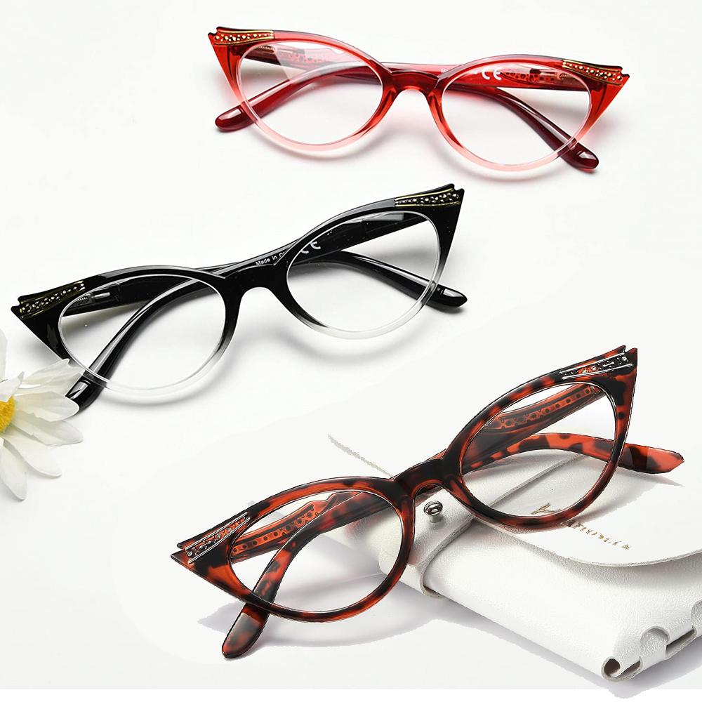 Modische Lesebrillen für Damen Katzenaugen-Stil Blaulichtfilter Computerbrillen Lesebrillen Mauerwerk-Rahmen Luxuriöses Design