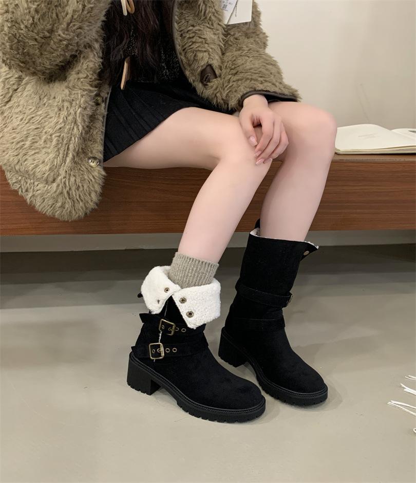 Retro thick-soled Maillard Martin boots for women 2025 autumn and winter new two-wear knee-length snow boots warm short boots for women