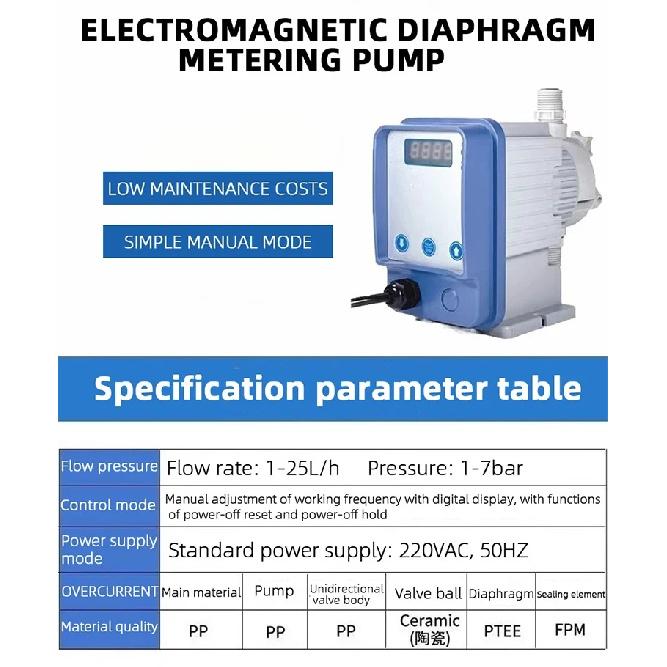 Electromagnetic Diaphragm Metering Pump 1-20L/H Dosing Pump for Acidic Chemicals Chlorine Water Treatment Precision Dosing Pump