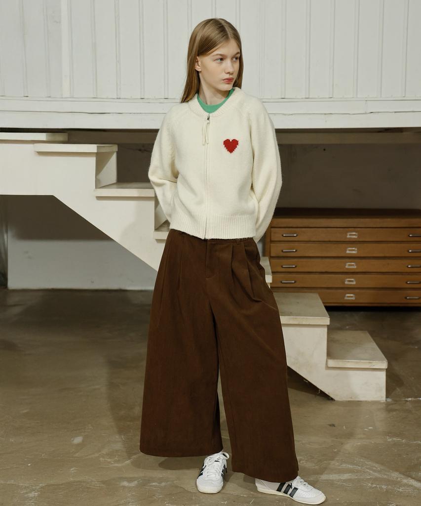 Waiowai Corduroy Tuck Brushed Wide Elastic Pants_Brown