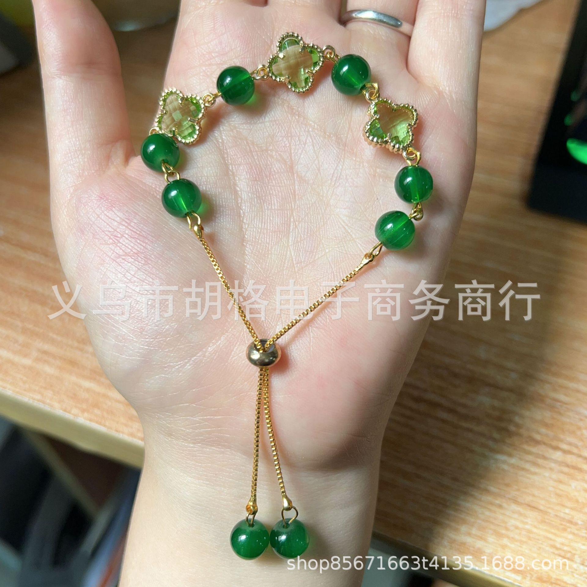 JYL TS Bracelet Crown  Zircon Style Enhances Dignity And Lucky Opportunities Imitation [Chrysoprase] four-leaf clover