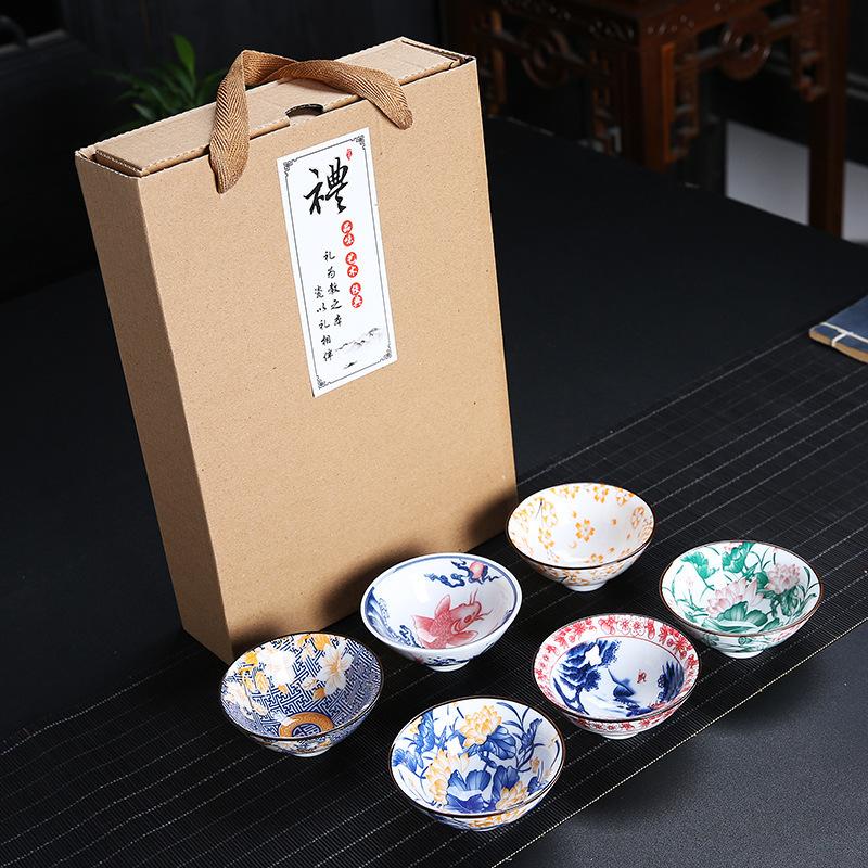 Ceramic Blue and Douli Set White Porcelain Hand-painted Household Kung Fu Tasting Bowl Tea Cup Kiln Ch