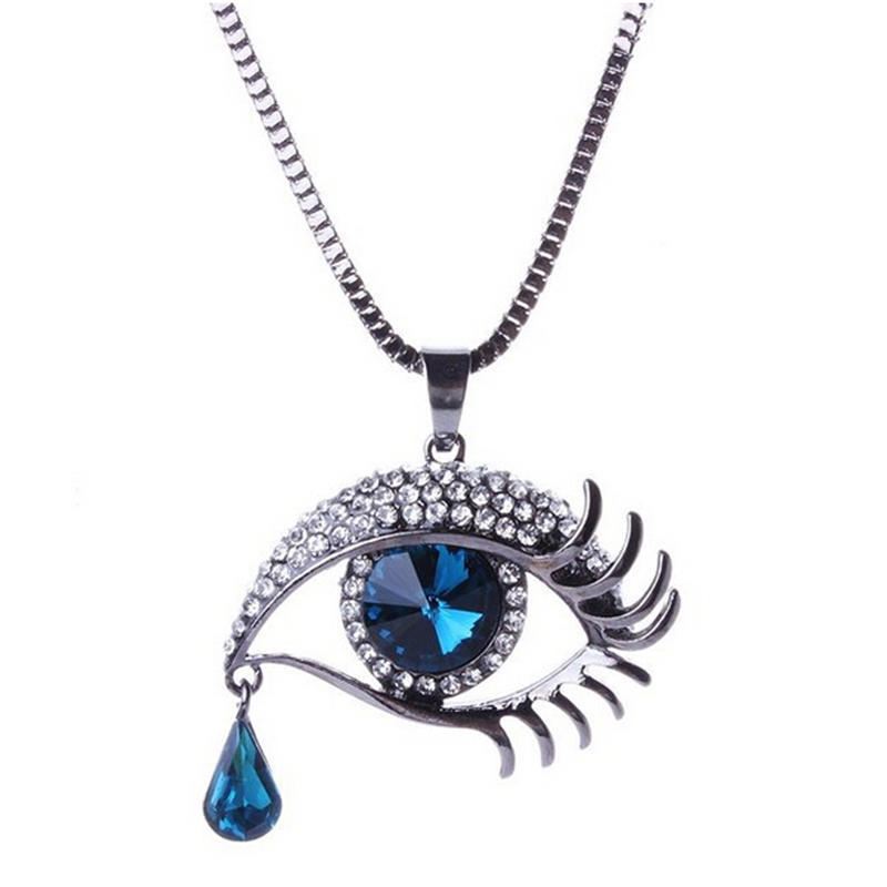 Modré oko Slza Černý had Svetrový řetízek Kamínkový přívěsek Náhrdelník Šperky