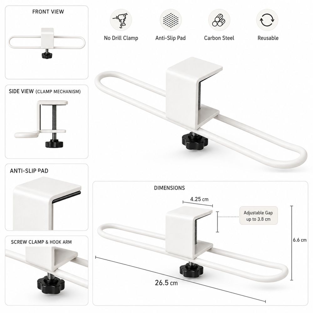 Clamp On Desk Side Hook Adjustable Table Backpack Holder New Desk Mounted Hook  Home Office
