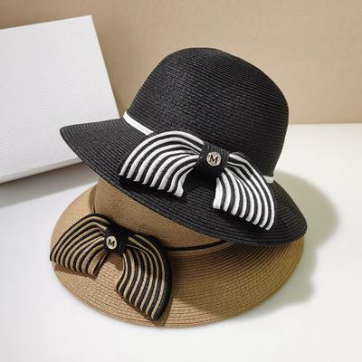 Japanese Style Bump Color Straw Braid Bow Decoration Fisherman's Hat Female Outdoor UV Protection Beach Sun Visor Basin Hat