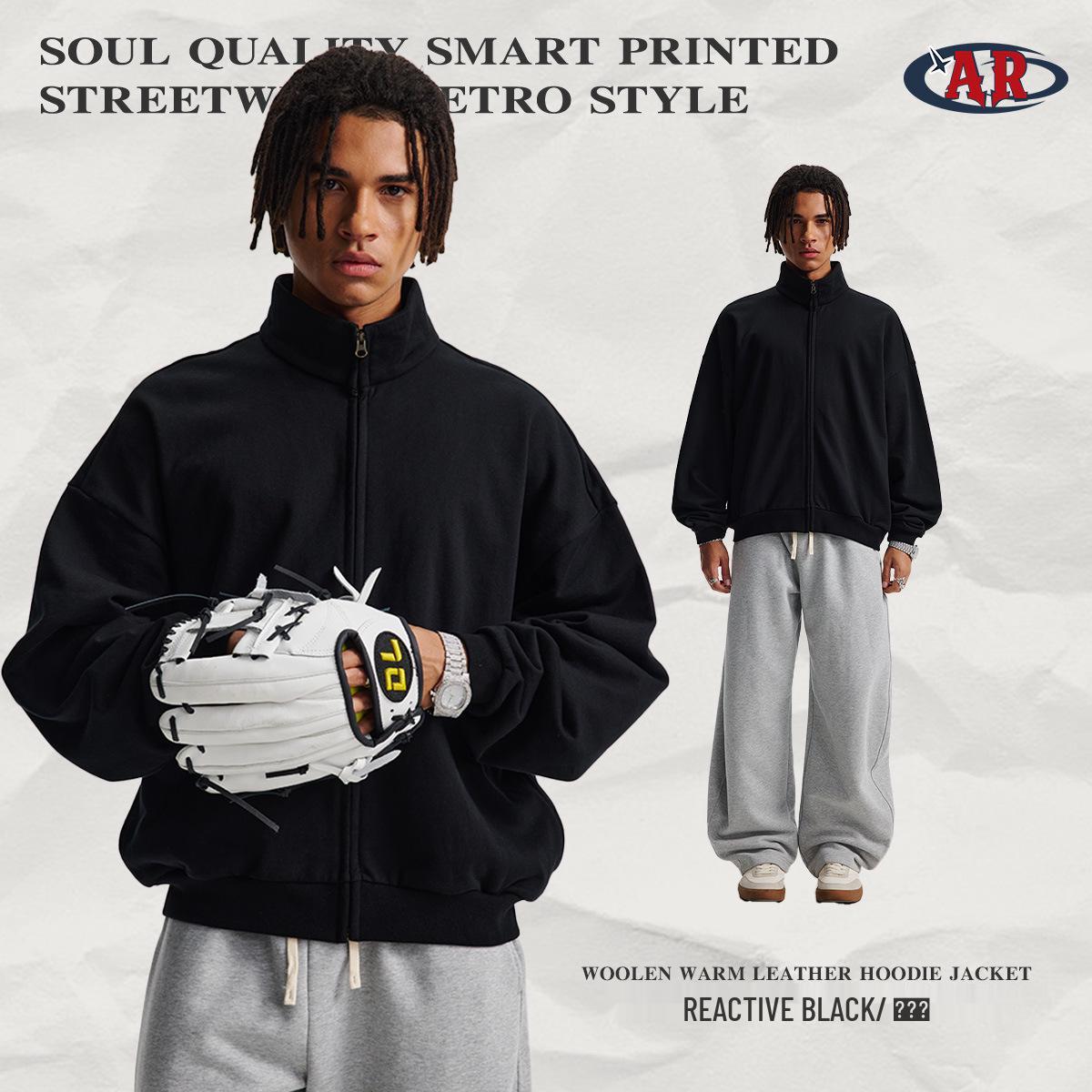 2025 Autumn/Winter Men s Warm 410G Zipper Cardigan Streetwear Jacket with Stand Collar Extra Large
