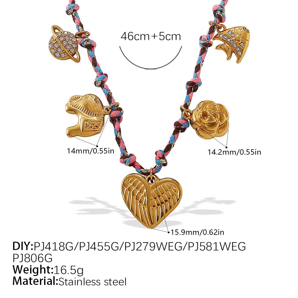 Fashion Creative Simple Color Rope DIY Pendant Bracelet Stainless Steel Gold-plated Love Pendant Necklace Jewelry Women