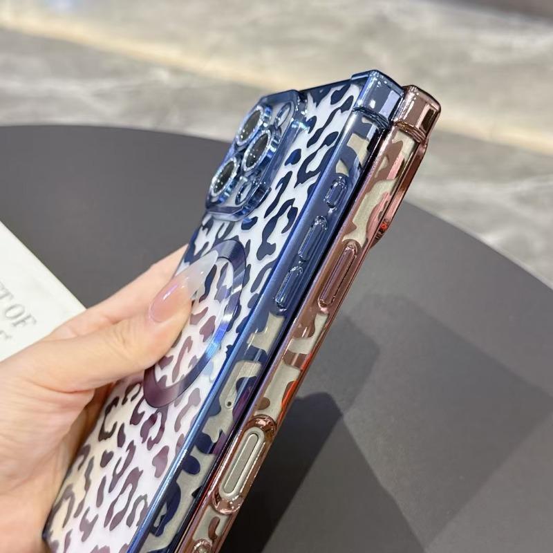 Fashionable and Soft Plated Shockproof Tiger Leopard Pattern Magnetic Case  iphone16 16pro 15 14 13 16ProMax 15Plus Phone Case