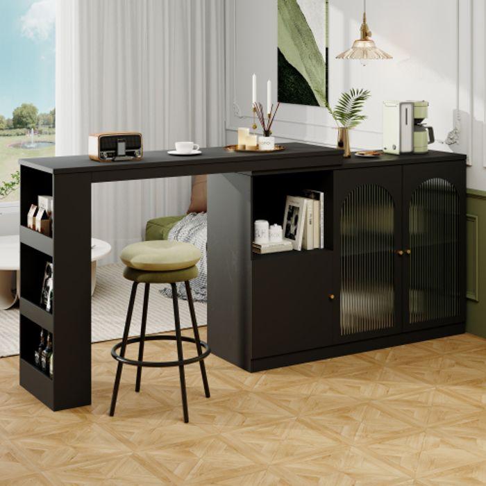 Bar pivotant 360° - MUVOE - Meuble de rangement noir - Design moderne - Verre Changhong - Salle à manger