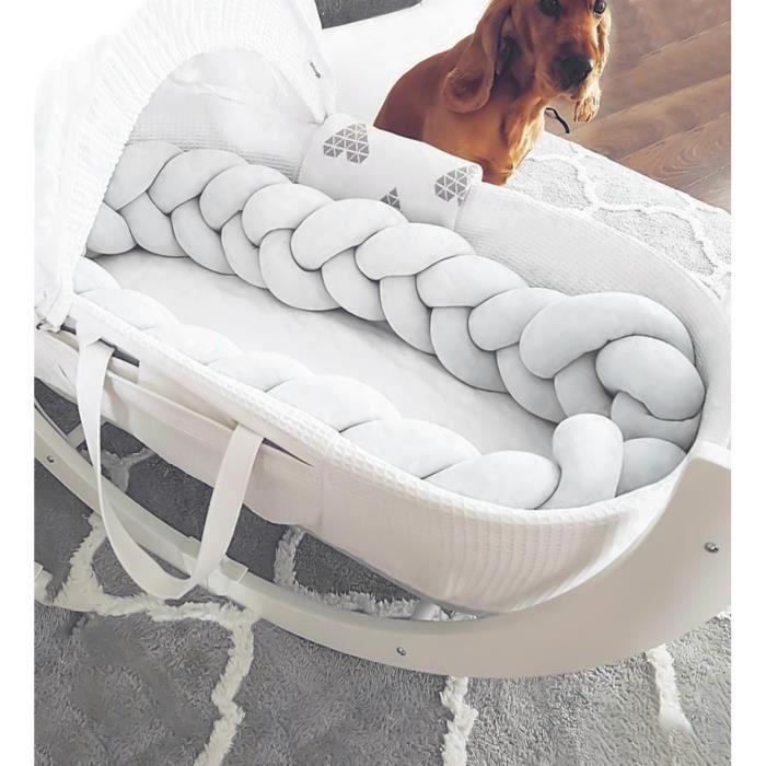 MERKMAK 3M Tour de Lit Bébé Coussin Serpent Coussin Tressé Pare-chocs Velours Protection Bébé- Blanc