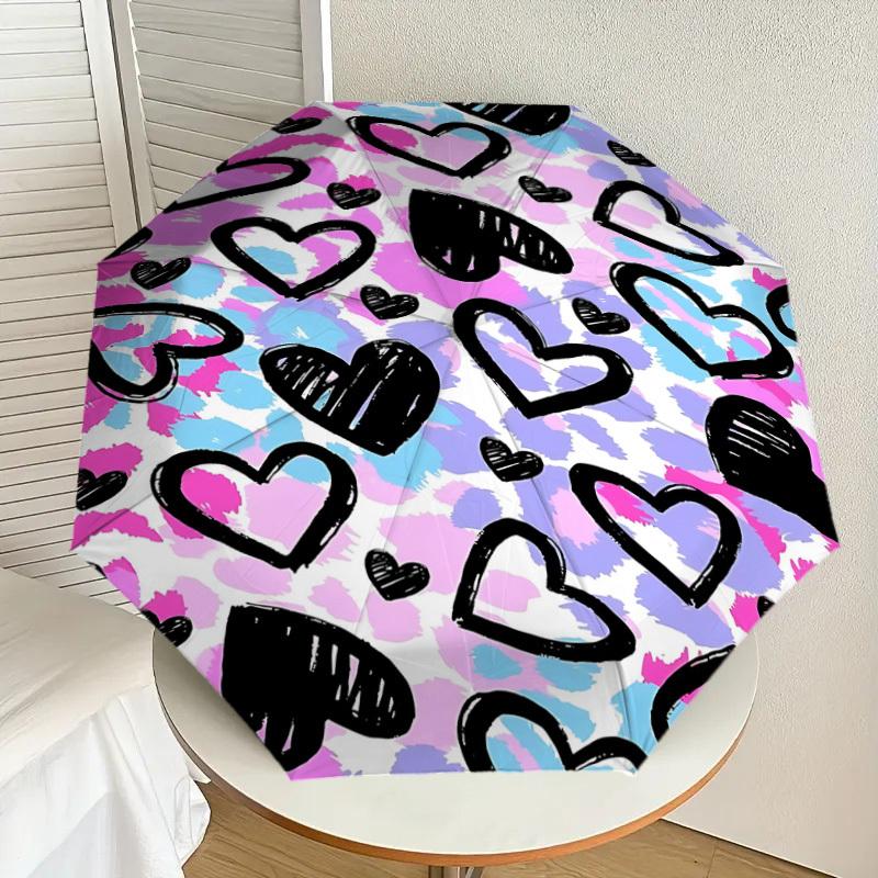 1PC Heart Umbrella-8-Rib Reinforced, Automatic Open, Lightweight & Durable, Fashion Accessory for Outdoor, J0371