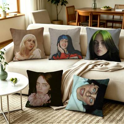BBillie Eilish Dark Alt Pop Singer  Square DoubleSided Printed Pillow Case Bedroom Bedside Pillow Sofa Cushion Cover