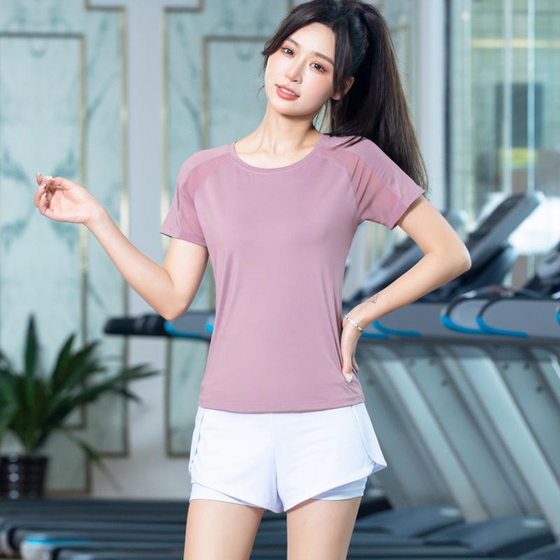 Women's Summer Sports Set: Breathable Quick-dry Yoga T-shirt & Shorts for Fitness and Running.