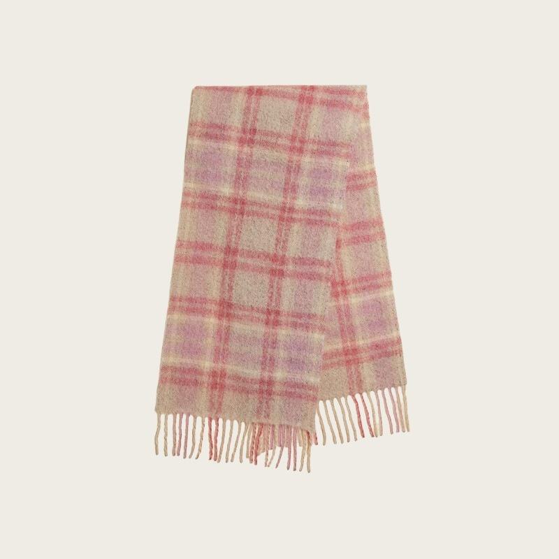 New autumn and winter retro plaid fringed scarf wool blended high-end versatile warm contrasting color plaid scarf