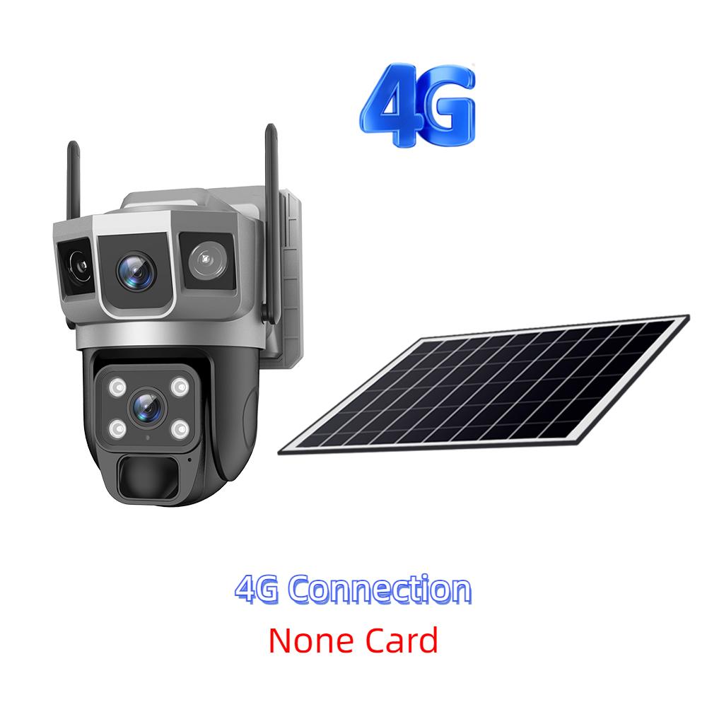 Solar-powered Surveillance Camera, HD 2-lens 3-screen Display, 10x Zoom, Automatic Human Detection Tracking, 4G/WIFI CCTV Recorder