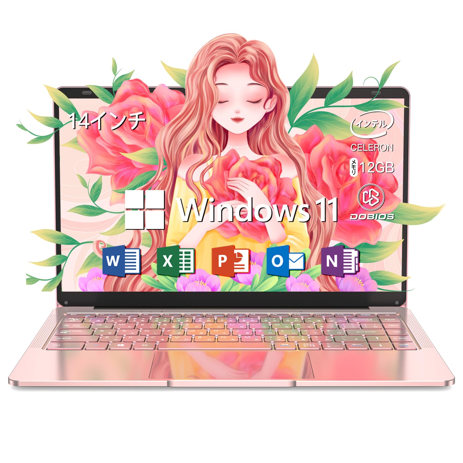 

Laptop with MS Office MicroSD Card Mini Windows 11 Slim PC with Japanese Perfect for Work or Study Memory 512GB SSD Fast Rose 14-inch Office, 2019,