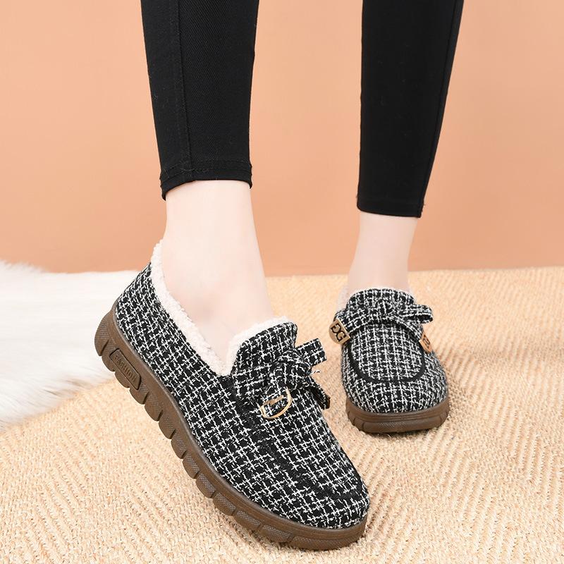 Damen Winter Fleece Pelzfutter Slipper Schuhe Outdoor Rutschfest Low Top Flache Plattform Warme Schuhe