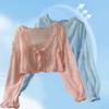 Cappotto Sottile da Donna Colore Unito Protezione Solare Estiva Chiffon con Fiocco Cardigan Camicia per l'Uso Quotidiano